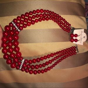 Red pearl necklace set